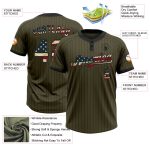 Personalized Olive Black Pinstripe Vintage USA Flag Salute To Service Two-Button Unisex Softball Jersey Team Custom Name and Number