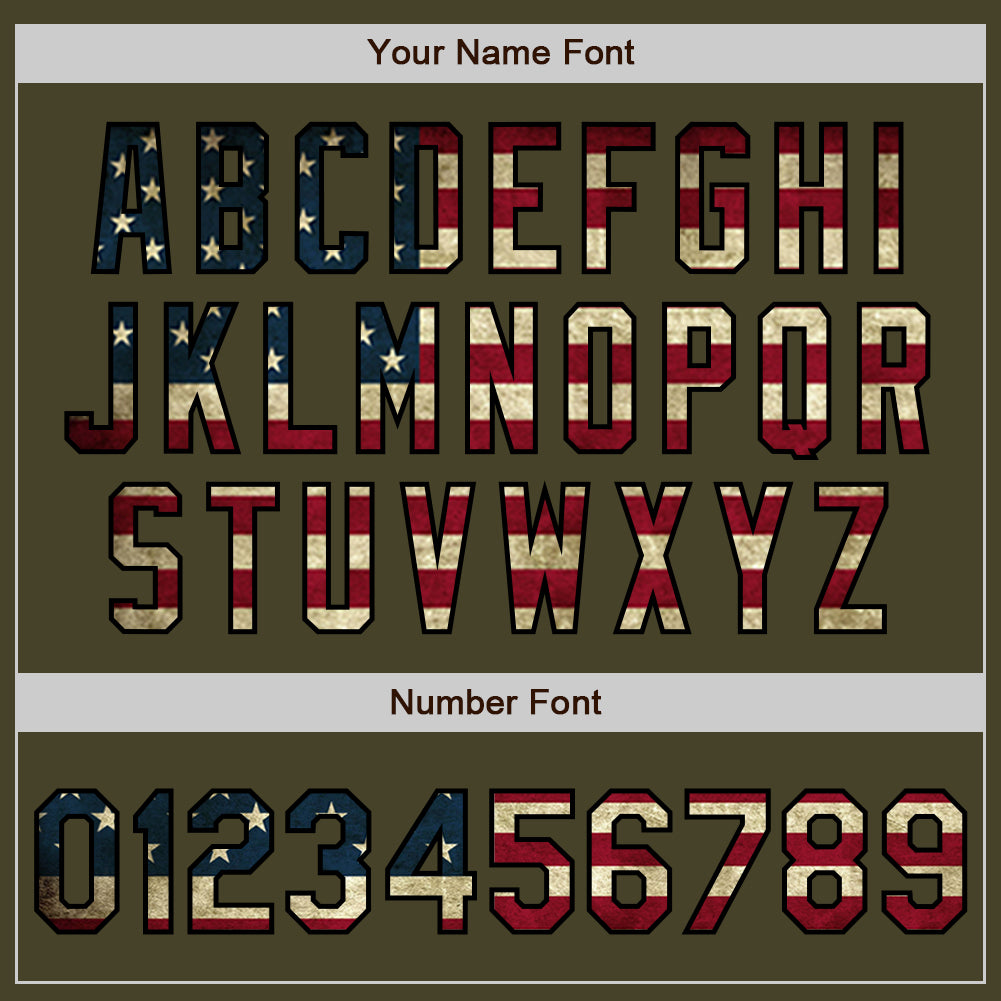 Personalized Olive Black Pinstripe Vintage USA Flag Salute To Service Two-Button Unisex Softball Jersey Team Custom Name and Number Personalized Olive Black Pinstripe Vintage USA Flag Salute To Service Two-Button Unisex Softball Jersey Team Custom Name and Number - Image 5