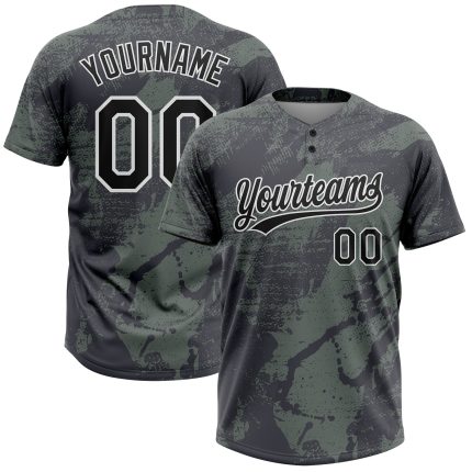 Personalized Olive Black-White 3D Pattern Salute To Service Two-Button Unisex Softball Jersey Team Custom Name and Number
