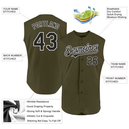 Personalized Olive Black-White Authentic Sleeveless Salute To Service Baseball Jersey
