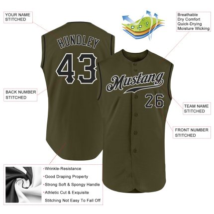 Personalized Olive Black-White Authentic Sleeveless Salute To Service Baseball Jersey Team Custom Name and Number