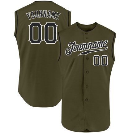 Personalized Olive Black-White Authentic Sleeveless Salute To Service Baseball Jersey Team Custom Name and Number
