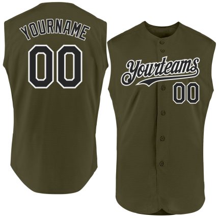 Personalized Olive Black-White Authentic Sleeveless Salute To Service Baseball Jersey