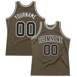 Personalized Olive Black-White Authentic Throwback Salute To Service Basketball Jersey Team Custom Name and Number