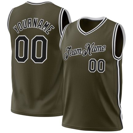 Personalized Olive Black-White Authentic Throwback Salute To Service Basketball Jersey
