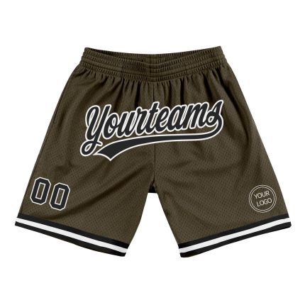 Personalized Olive Black-White Authentic Throwback Salute To Service Basketball Shorts Team Custom Name and Number