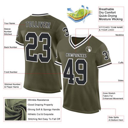 Personalized Olive Black-White Mesh Authentic Throwback Salute To Service Football Jersey Team Custom Name and Number