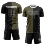 Personalized Olive Black-White Sublimation Split Fashion Salute To Service Soccer Uniform Jersey Team Custom Name and Number