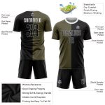 Personalized Olive Black-White Sublimation Split Fashion Salute To Service Soccer Uniform Jersey Team Custom Name and Number