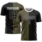 Personalized Olive Black-White Sublimation Split Fashion Salute To Service Soccer Uniform Jersey Team Custom Name and Number