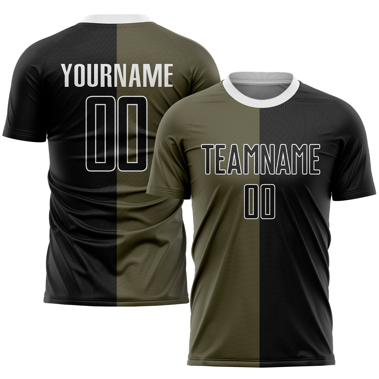 Personalized Olive Black-White Sublimation Split Fashion Salute To Service Soccer Uniform Jersey Team Custom Name and Number