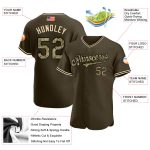 Personalized Olive Camo-Black Authentic American Flag Fashion Salute To Service Baseball Jersey