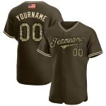 Personalized Olive Camo-Black Authentic American Flag Fashion Salute To Service Baseball Jersey