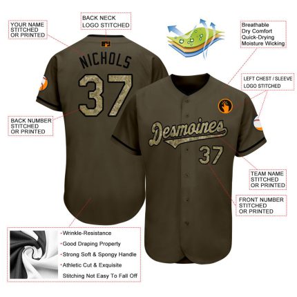 Personalized Olive Camo-Black Authentic Salute To Service Softball Jersey Team Custom Name and Number