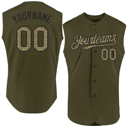 Personalized Olive Camo-Black Authentic Sleeveless Salute To Service Baseball Jersey