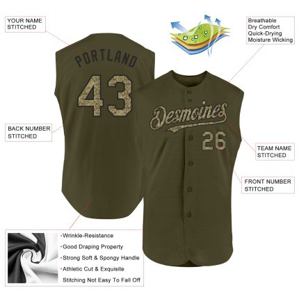Personalized Olive Camo-Black Authentic Sleeveless Salute To Service Baseball Jersey