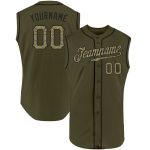 Personalized Olive Camo-Black Authentic Sleeveless Salute To Service Baseball Jersey Team Custom Name and Number