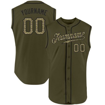 Personalized Olive Camo-Black Authentic Sleeveless Salute To Service Baseball Jersey Team Custom Name and Number