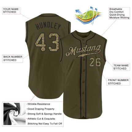Personalized Olive Camo-Black Authentic Sleeveless Salute To Service Baseball Jersey Team Custom Name and Number