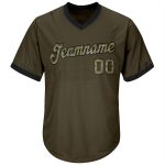 Personalized Olive Camo-Black Authentic Throwback Rib-Knit Salute To Service Baseball Jersey Shirt