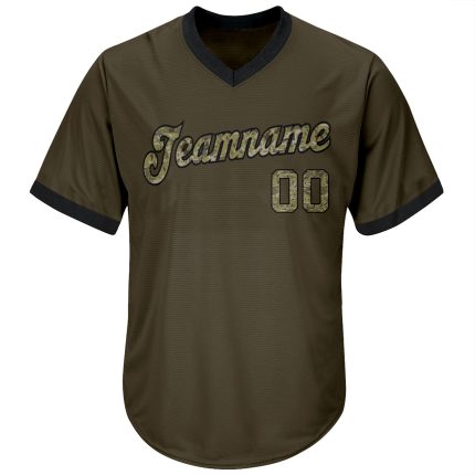 Personalized Olive Camo-Black Authentic Throwback Rib-Knit Salute To Service Baseball Jersey Shirt