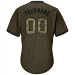 Personalized Olive Camo-Black Authentic Throwback Rib-Knit Salute To Service Baseball Jersey Shirt