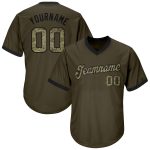Personalized Olive Camo-Black Authentic Throwback Rib-Knit Salute To Service Baseball Jersey Shirt