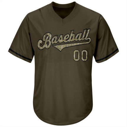 Personalized Olive Camo-Black Authentic Throwback Rib-Knit Salute To Service Baseball Jersey Shirt Team Custom Name and Number