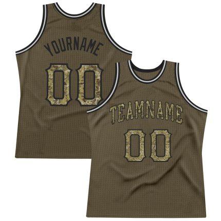 Personalized Olive Camo-Black Authentic Throwback Salute To Service Basketball Jersey
