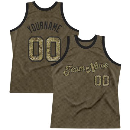 Personalized Olive Camo-Black Authentic Throwback Salute To Service Basketball Jersey Team Custom Name and Number