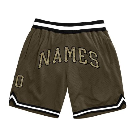 Personalized Olive Camo-Black Authentic Throwback Salute To Service Basketball Shorts Team Custom Name and Number