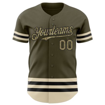 Personalized Olive Camo Black-Cream Line Authentic Salute To Service Baseball Jersey Team Custom Name and Number