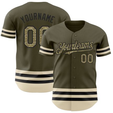 Personalized Olive Camo Black-Cream Line Authentic Salute To Service Baseball Jersey Team Custom Name and Number