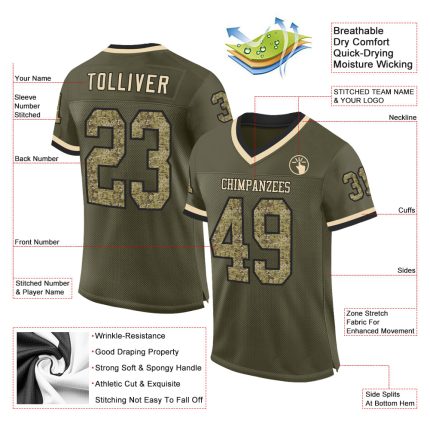 Personalized Olive Camo Black-Cream Mesh Authentic Throwback Salute To Service Football Jersey Team Custom Name and Number