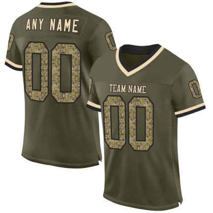 Personalized Olive Camo Black-Cream Mesh Authentic Throwback Salute To Service Football Jersey Team Custom Name and Number