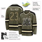 Personalized Olive Camo Black-Cream Salute To Service Hockey Jersey Team Custom Name and Number