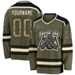 Personalized Olive Camo Black-Cream Salute To Service Hockey Jersey Team Custom Name and Number