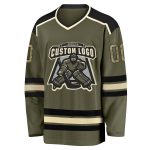 Personalized Olive Camo Black-Cream Salute To Service Hockey Jersey Team Custom Name and Number