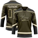Personalized Olive Camo Black-Cream Salute To Service Hockey Lace Neck Jersey Team Custom Name and Number