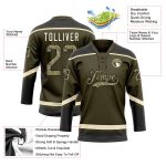 Personalized Olive Camo Black-Cream Salute To Service Hockey Lace Neck Jersey Team Custom Name and Number