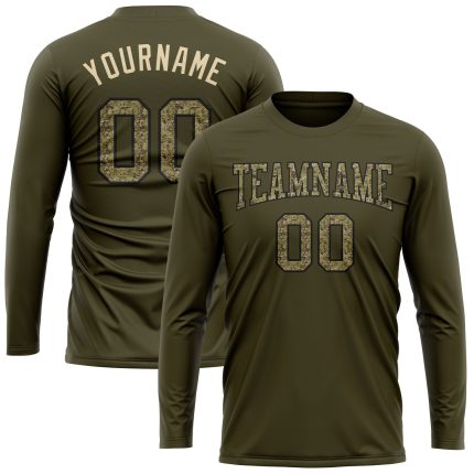 Personalized Olive Camo-Black Long Sleeve Performance Salute To Service T-Shirt Team Custom Name and Number