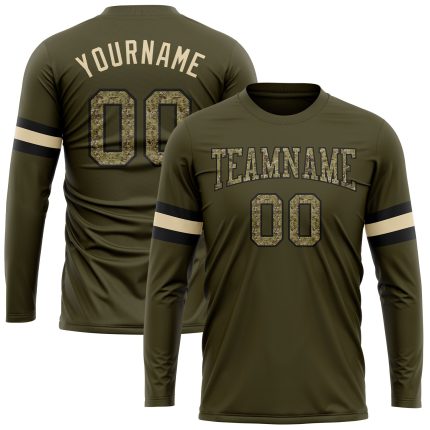Personalized Olive Camo-Black Long Sleeve Performance Salute To Service T-Shirt Team Custom Name and Number