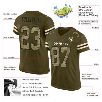 Personalized Olive Camo-Black Mesh Authentic Salute To Service Football Jersey Team Custom Name and Number