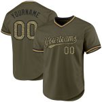 Personalized Olive Camo Black-Old Gold Authentic Throwback Salute To Service Baseball Jersey Team Custom Name and Number