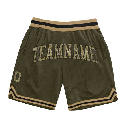 Personalized Olive Camo Black-Old Gold Authentic Throwback Salute To Service Basketball Shorts Team Custom Name and Number