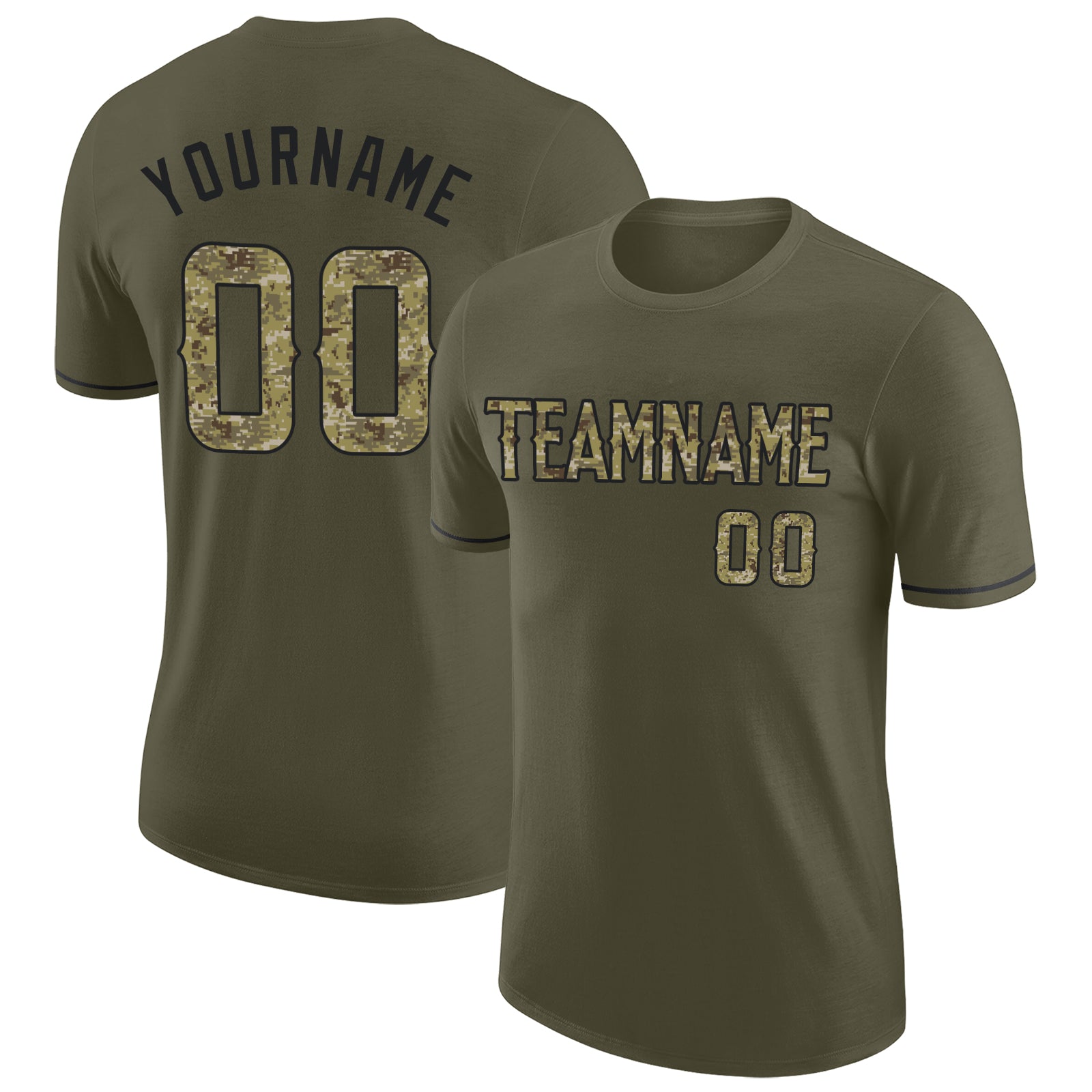 Personalized Olive Camo-Black Performance Salute To Service T-Shirt Team Custom Name and Number