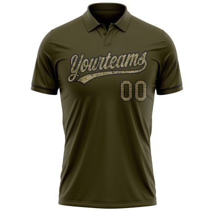 Personalized Olive Camo-Black Performance Vapor Salute To Service Golf Polo Shirt Team Custom Name and Number