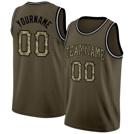 Personalized Olive Camo-Black Round Neck Rib-Knit Salute To Service Basketball Jersey
