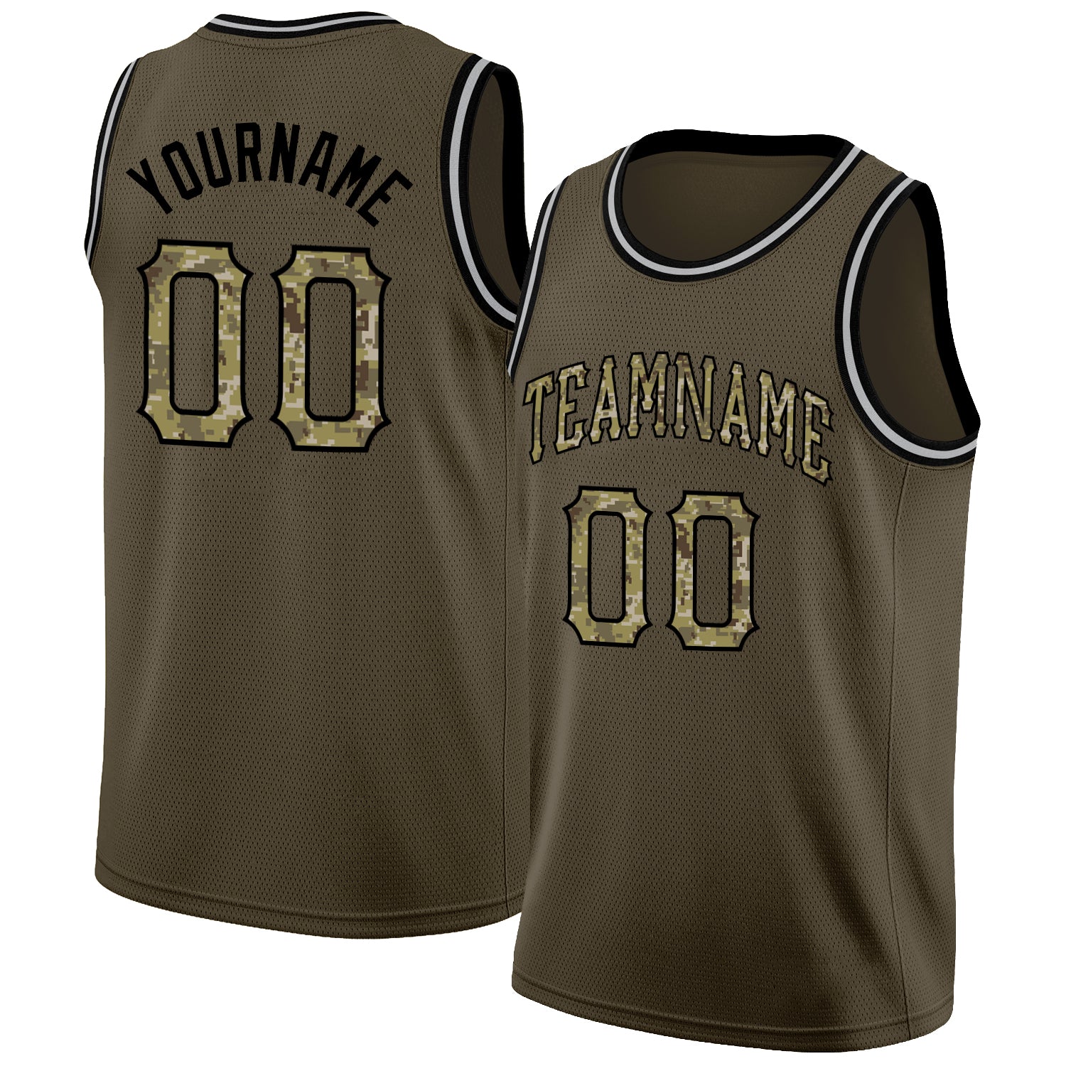 Personalized Olive Camo-Black Round Neck Rib-Knit Salute To Service Basketball Jersey