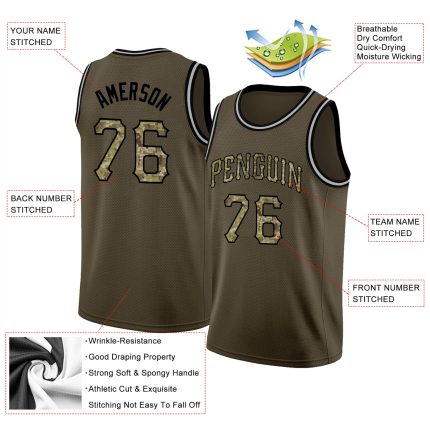Personalized Olive Camo-Black Round Neck Rib-Knit Salute To Service Basketball Jersey
